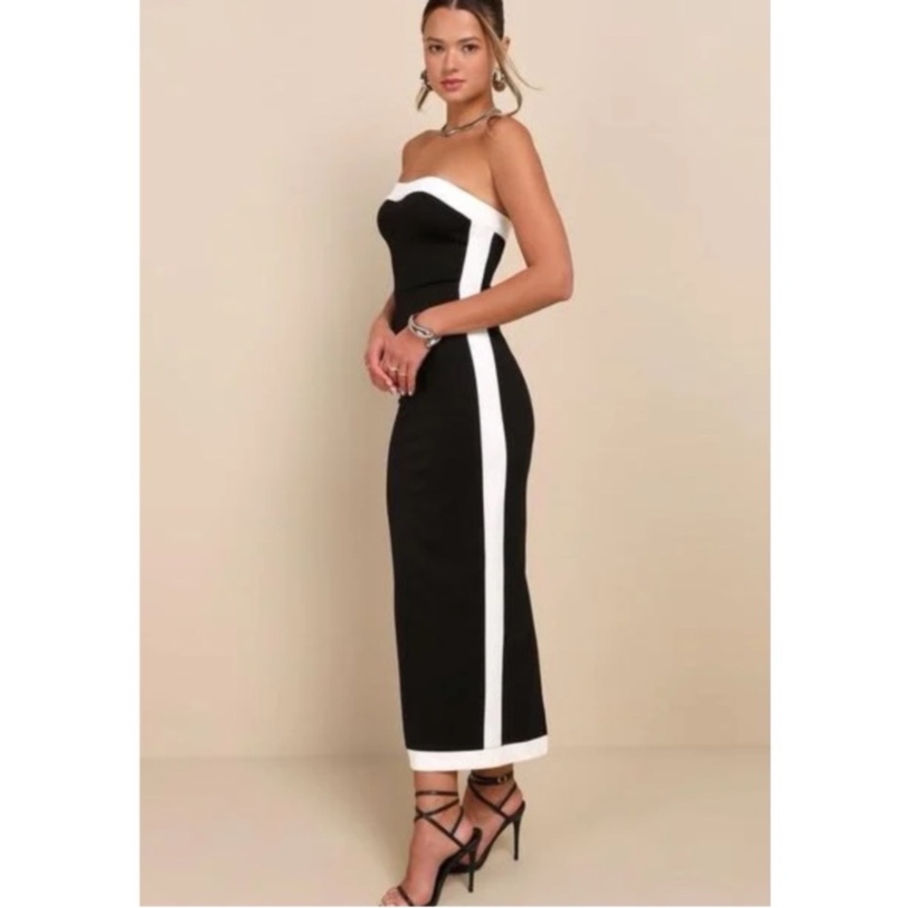 Lulu's Black and White Strapless Maxi Dress - Picture 2 of 5